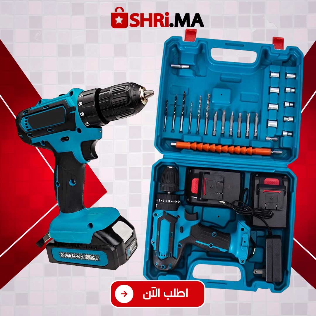 مثقاب ومفك براغي كهربائي لاسلكي متعدد الوظائف مع بطاريتين